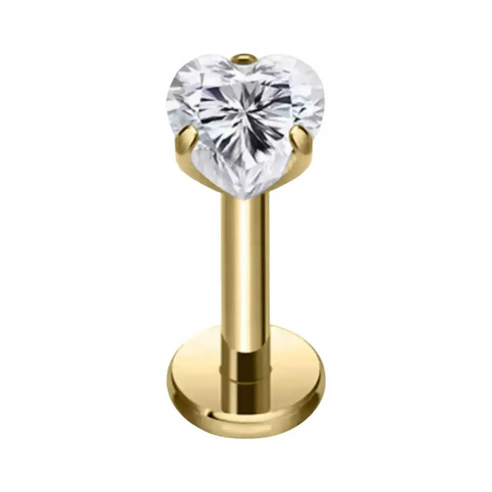 Altın rengi 3 mm kalp zirkon taşlı dudak tragus burun kıkırdak piercing aksesuarı