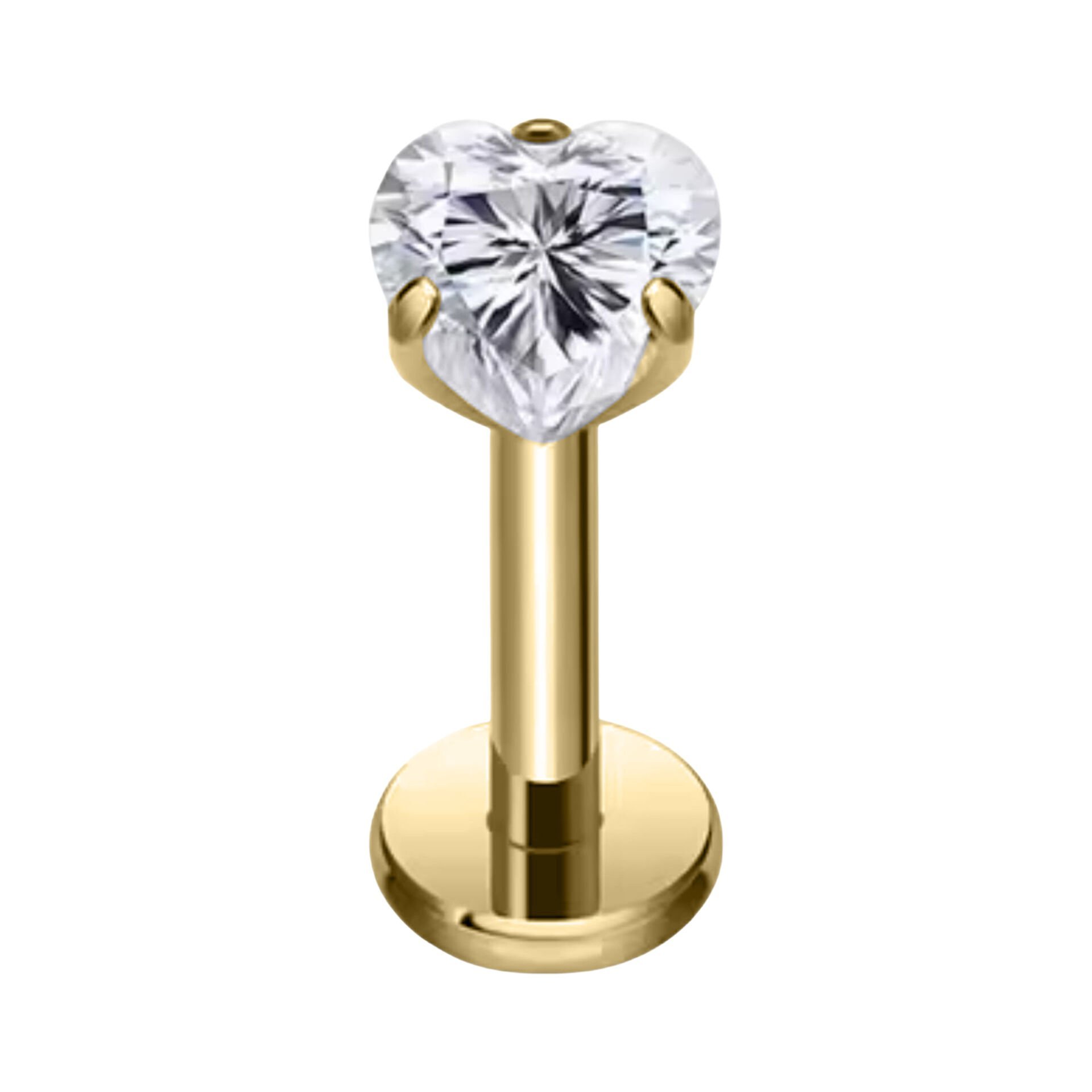 Kalp Taş Gold Çelik Labret Piercing, Tragus-Dudak-Helix-Kıkırdak