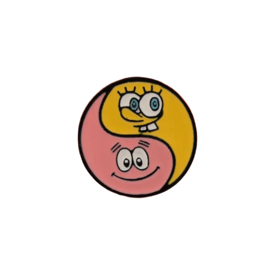 Sünger Bob ve Patrick Yin Yang figürlü sarı pembe mineli rozet
