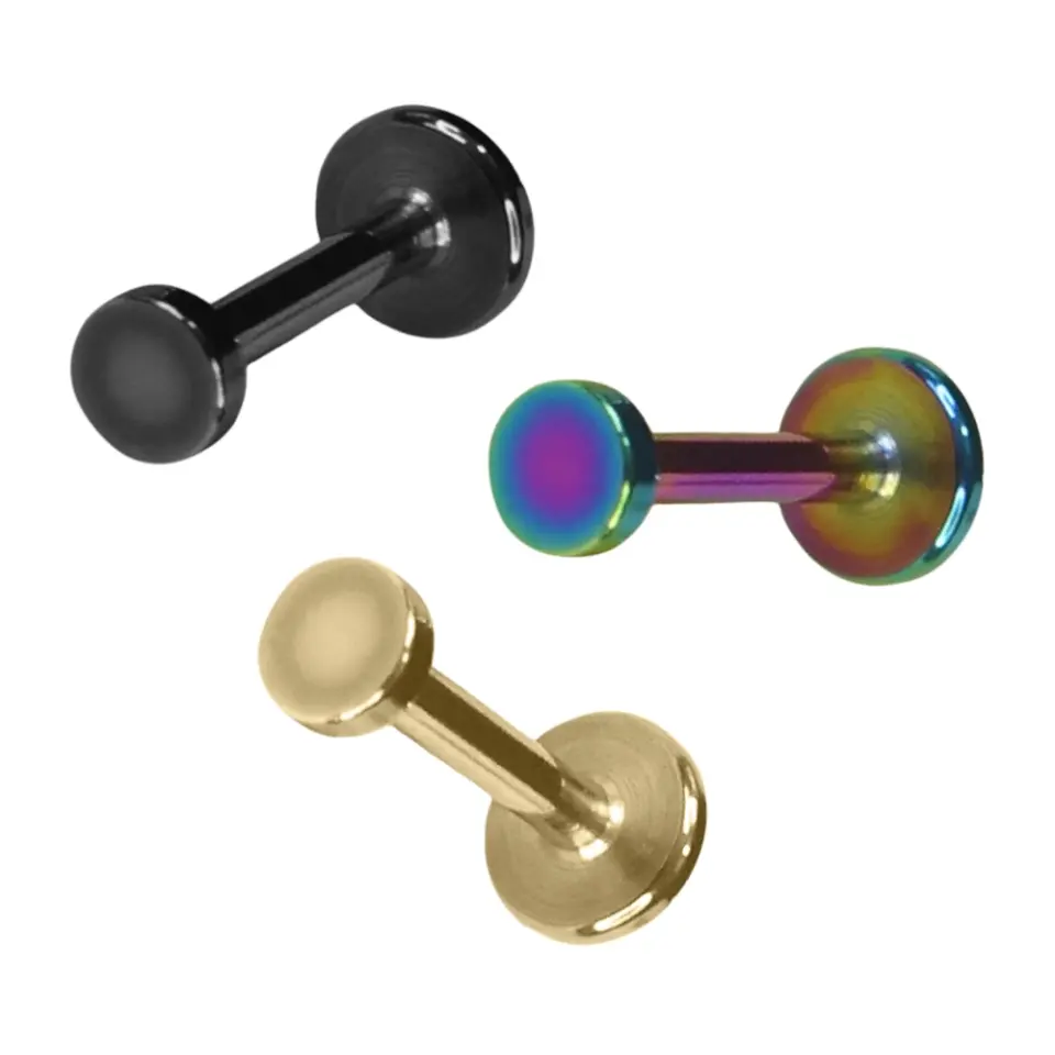 Siyah altın ve gökkuşağı renk seçenekli kararmayan 316L çelik tragus helix dudak piercing modelleri