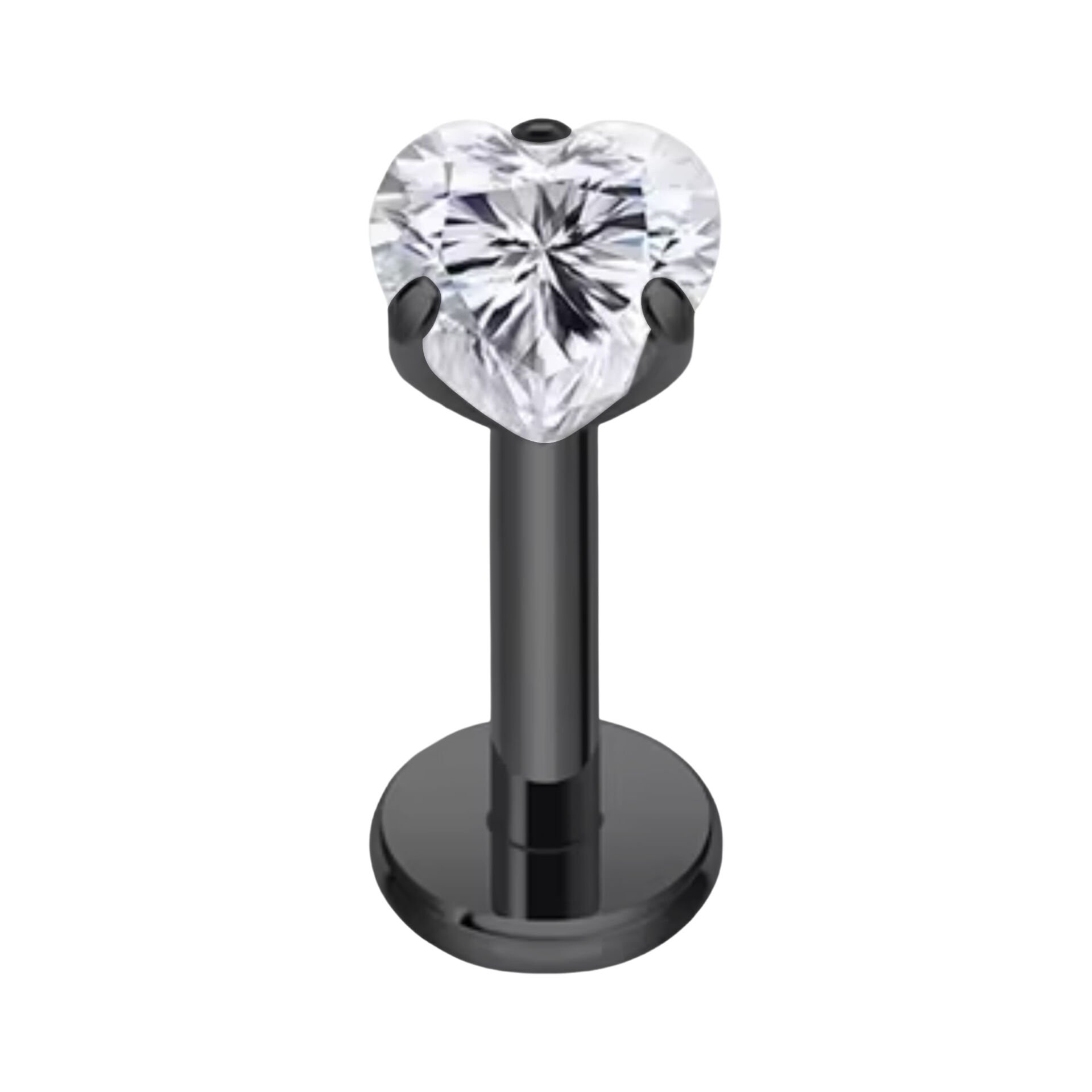 Kalp Taş Siyah Çelik Labret Piercing, Tragus-Dudak-Helix-Kıkırdak