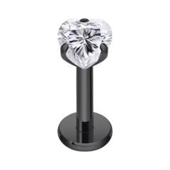 Kalp Taş Siyah Çelik Labret Piercing, Tragus-Dudak-Helix-Kıkırdak