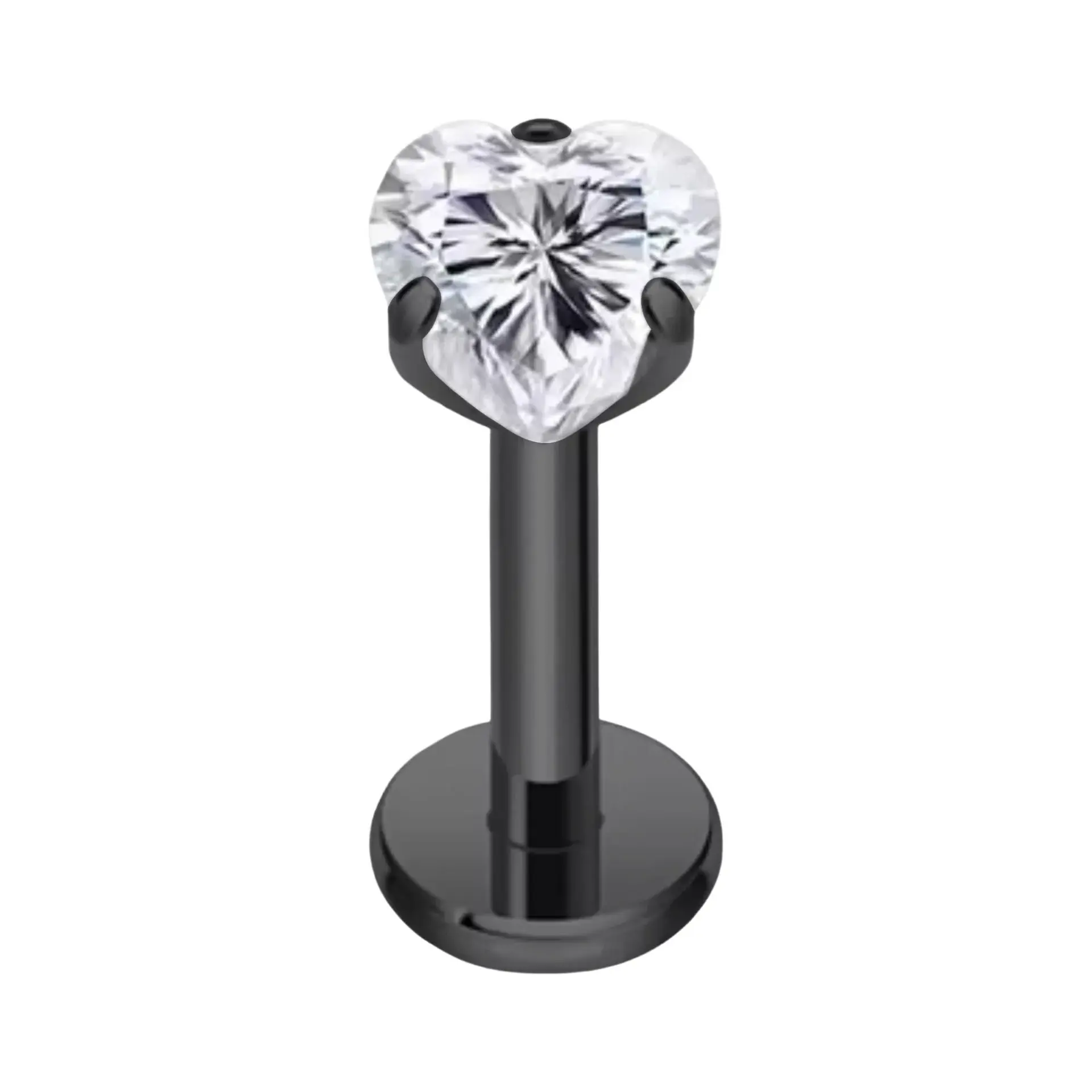 Siyah renk 3 mm kalp zirkon taşlı dudak tragus burun kıkırdak piercing aksesuarı