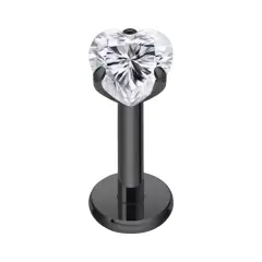 Siyah renk 3 mm kalp zirkon taşlı dudak tragus burun kıkırdak piercing aksesuarı