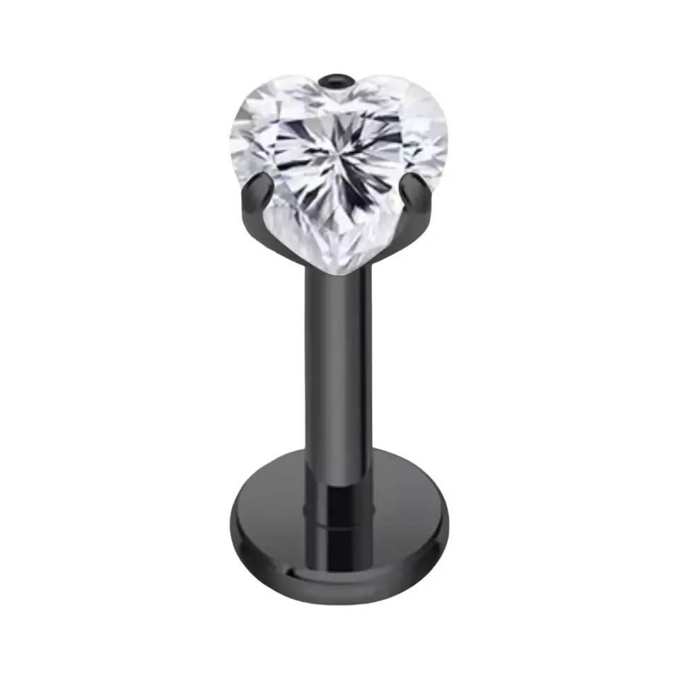 Siyah renk 3 mm kalp zirkon taşlı dudak tragus burun kıkırdak piercing aksesuarı