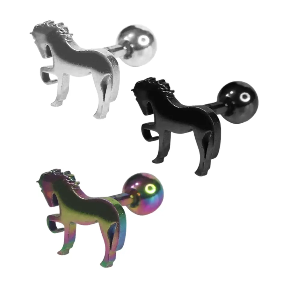 Gümüş siyah ve gökkuşağı renk seçenekli kararmayan 316L çelik helix kıkırdak piercing modelleri