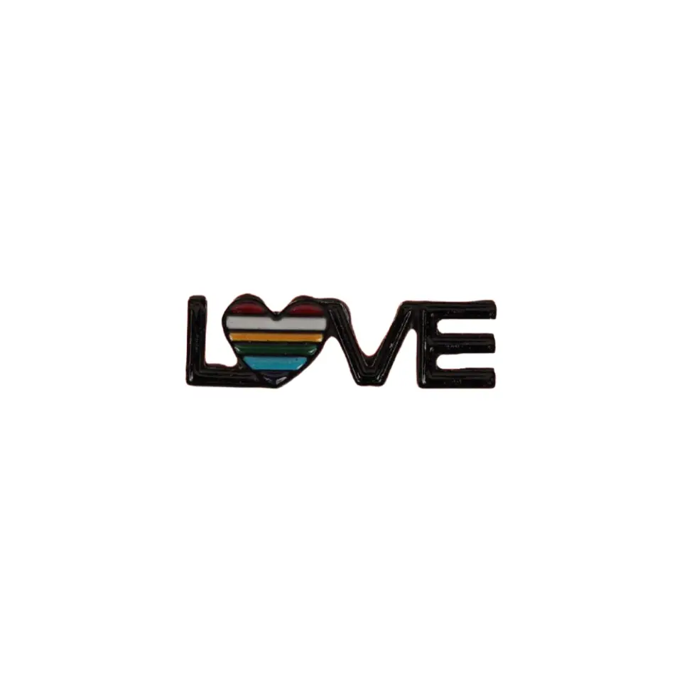 Love yazılı gökkuşağı renkli kalp figürlü mineli rozet