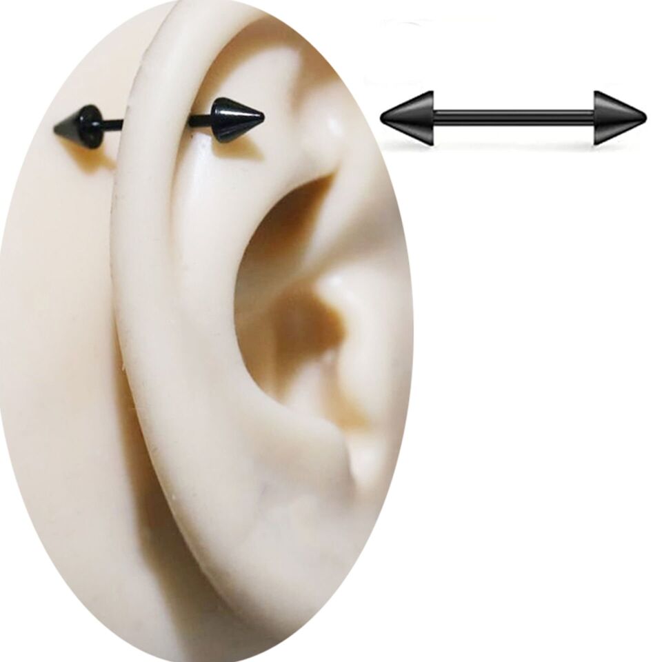 Spayk Siyah Çelik 1,2 mm Düz Bar Piercing, Tragus-Helix-Meme-Septum-Kıkırdak