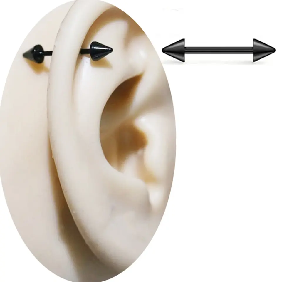 Spike Siyah Renkli 316L Cerrahi Çelik Düz Bar Meme Ucu Piercing
