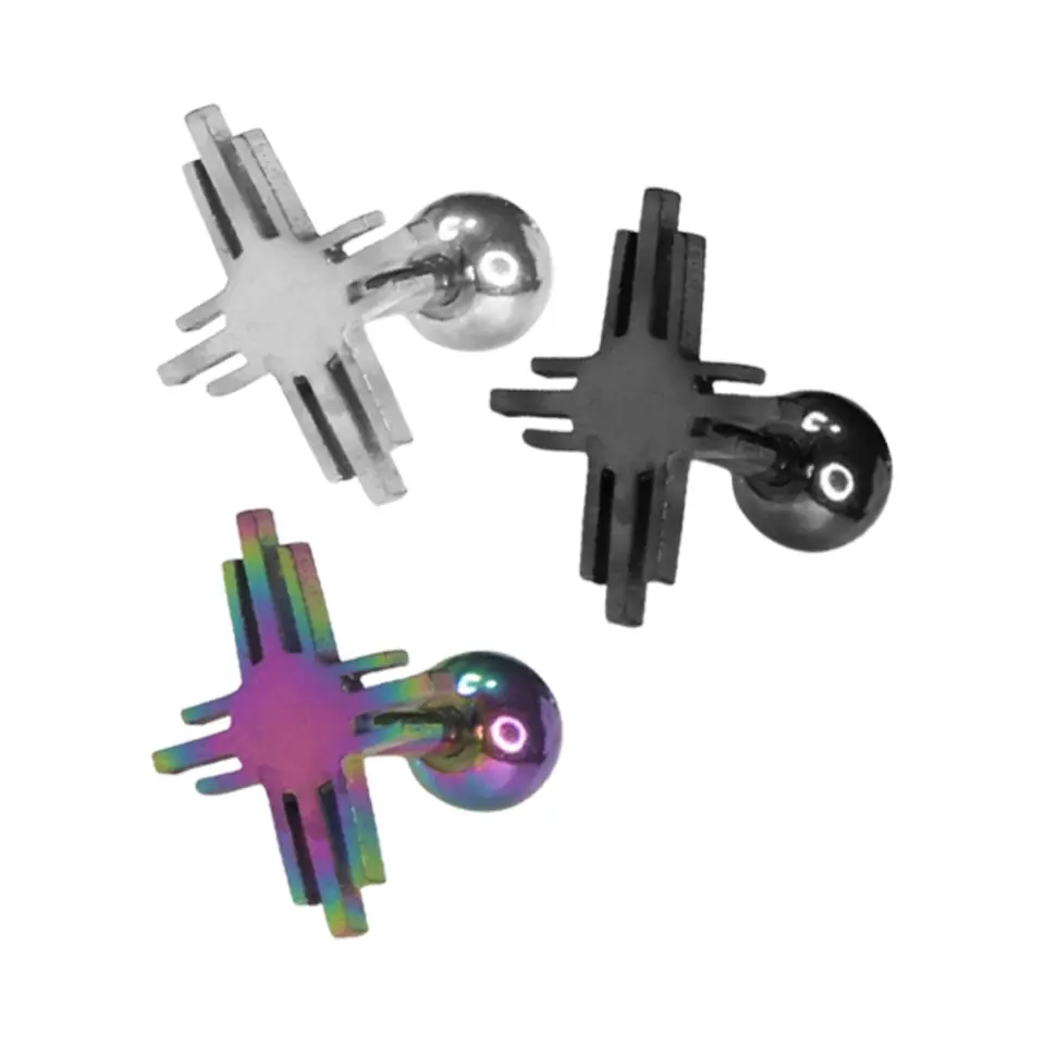 Gümüş siyah ve gökkuşağı renk seçenekli kararmayan 316L çelik helix kıkırdak piercing modelleri