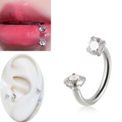 Taşlı Çelik Yarım Halka Piercing, Tragus-Daith-Helix-Dudak-Septum