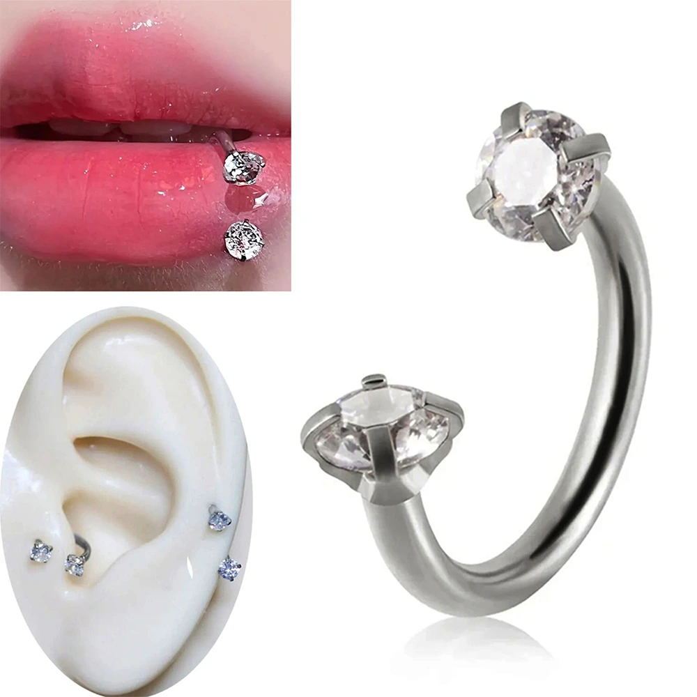 Gümüş renkli zirkon taşlı yarım halka tasarımı 316L cerrahi çelik dudak burun kıkırdak piercing