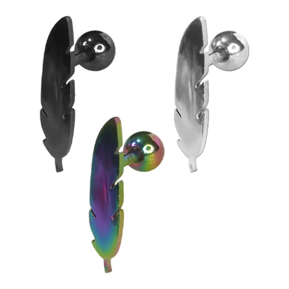 Gümüş siyah ve gökkuşağı renk seçenekli kararmayan 316L çelik helix kıkırdak piercing modelleri