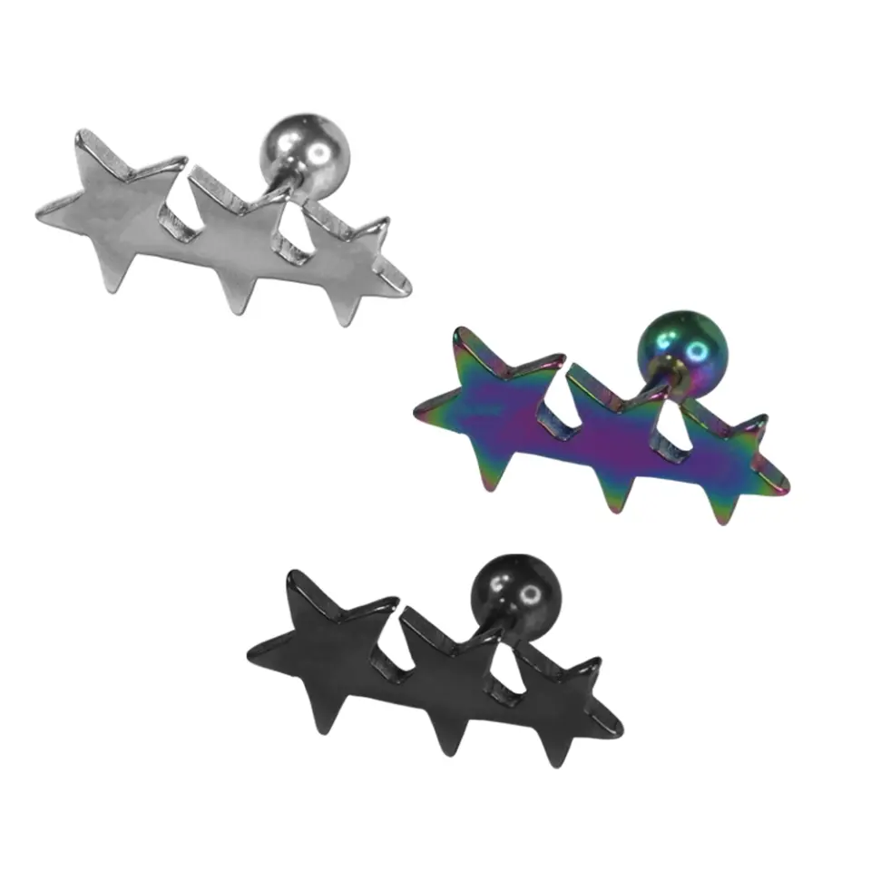 Gümüş siyah ve gökkuşağı renk seçenekli kararmayan 316L çelik helix kıkırdak piercing modelleri