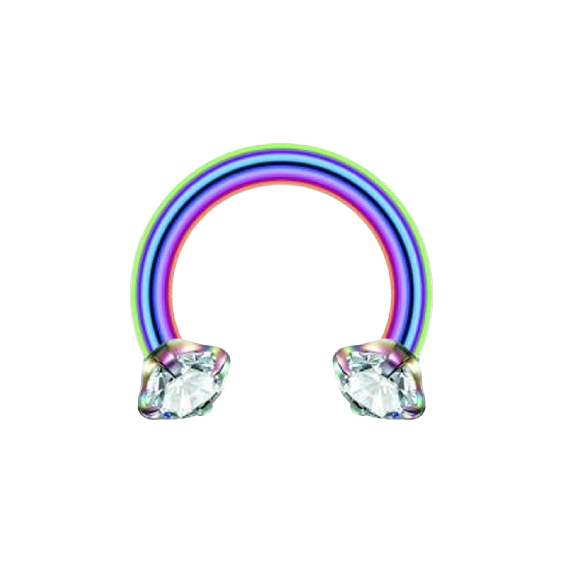 Taşlı Gökkuşağı Çelik Yarım Halka Piercing, Tragus-Daith-Helix-Dudak-Septum