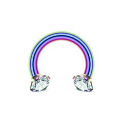 Taşlı Gökkuşağı Çelik Yarım Halka Piercing, Tragus-Daith-Helix-Dudak-Septum