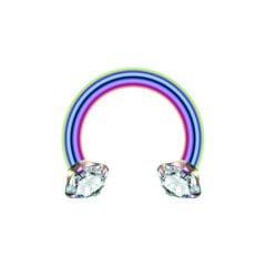 Taşlı Gökkuşağı Çelik Yarım Halka Piercing, Tragus-Daith-Helix-Dudak-Septum