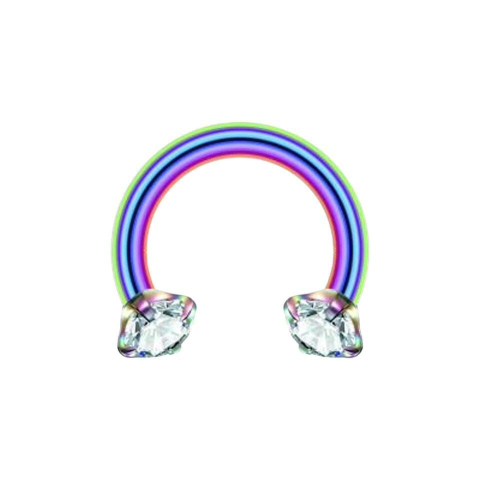 Taşlı Gökkuşağı Çelik Yarım Halka Piercing, Tragus-Daith-Helix-Dudak-Septum