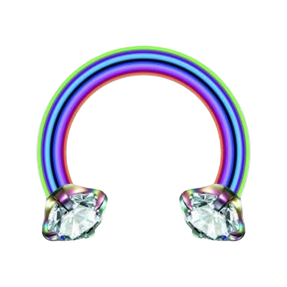 Gökkuşağı renkli zirkon taşlı yarım halka tasarımı 316L cerrahi çelik dudak burun kıkırdak piercing
