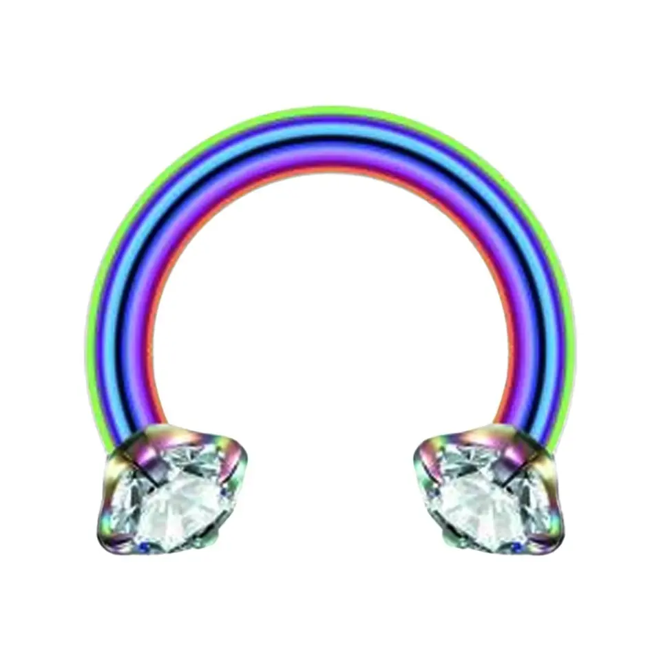 Gökkuşağı renkli zirkon taşlı yarım halka tasarımı 316L cerrahi çelik dudak burun kıkırdak piercing