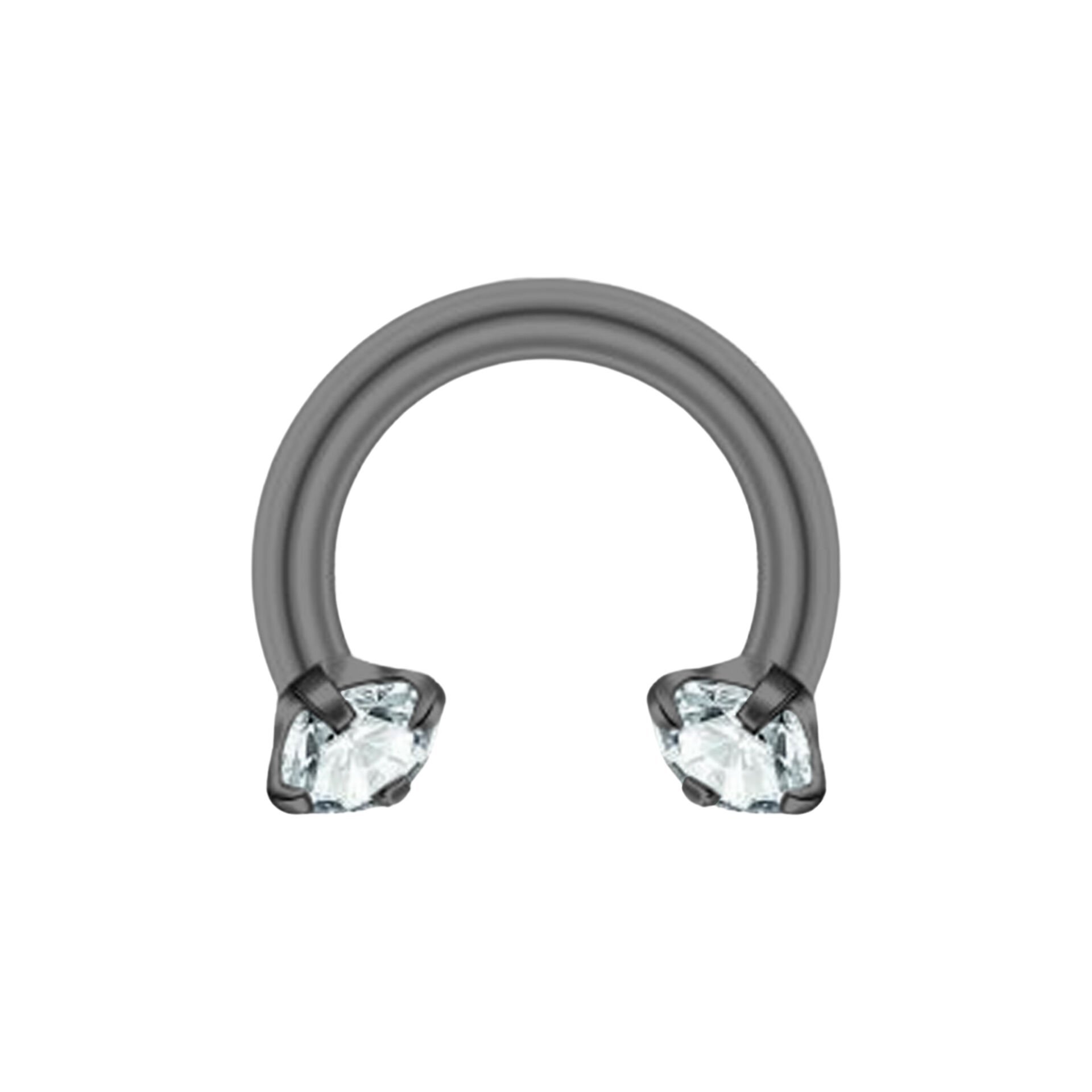 Taşlı Siyah Çelik Yarım Halka Piercing, Tragus-Daith-Helix-Dudak-Septum