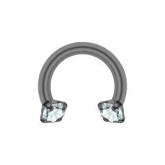 Taşlı Siyah Çelik Yarım Halka Piercing, Tragus-Daith-Helix-Dudak-Septum