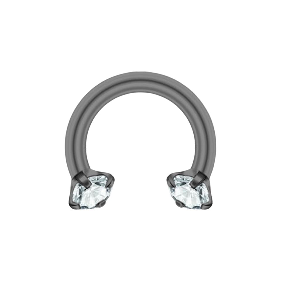 Taşlı Siyah Çelik Yarım Halka Piercing, Tragus-Daith-Helix-Dudak-Septum