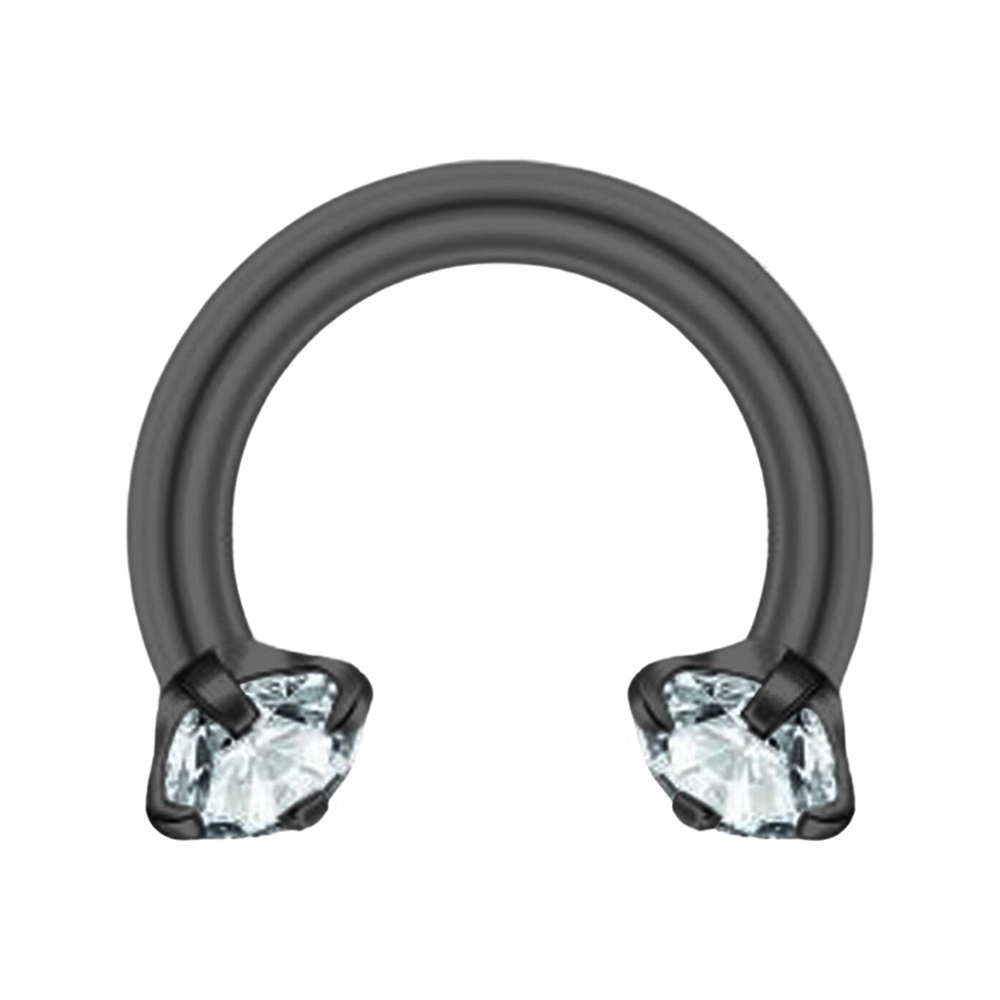 Siyah renkli zirkon taşlı yarım halka tasarımı 316L cerrahi çelik dudak burun kıkırdak piercing