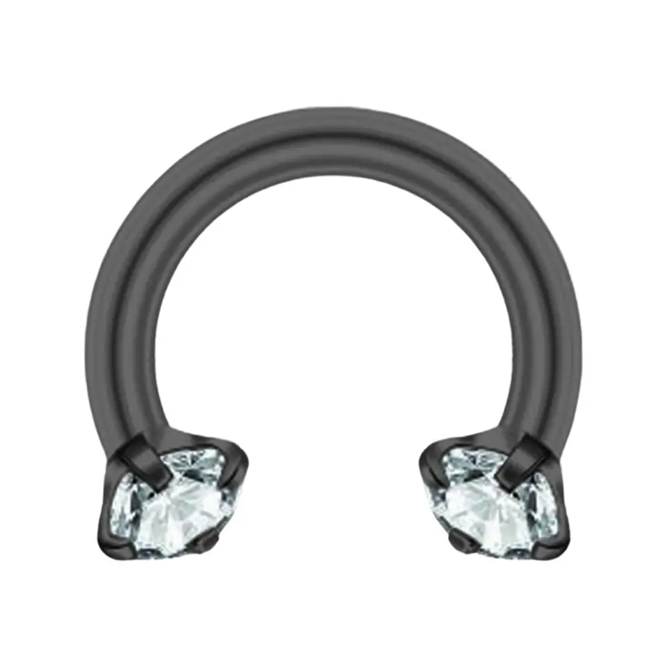 Siyah renkli zirkon taşlı yarım halka tasarımı 316L cerrahi çelik dudak burun kıkırdak piercing