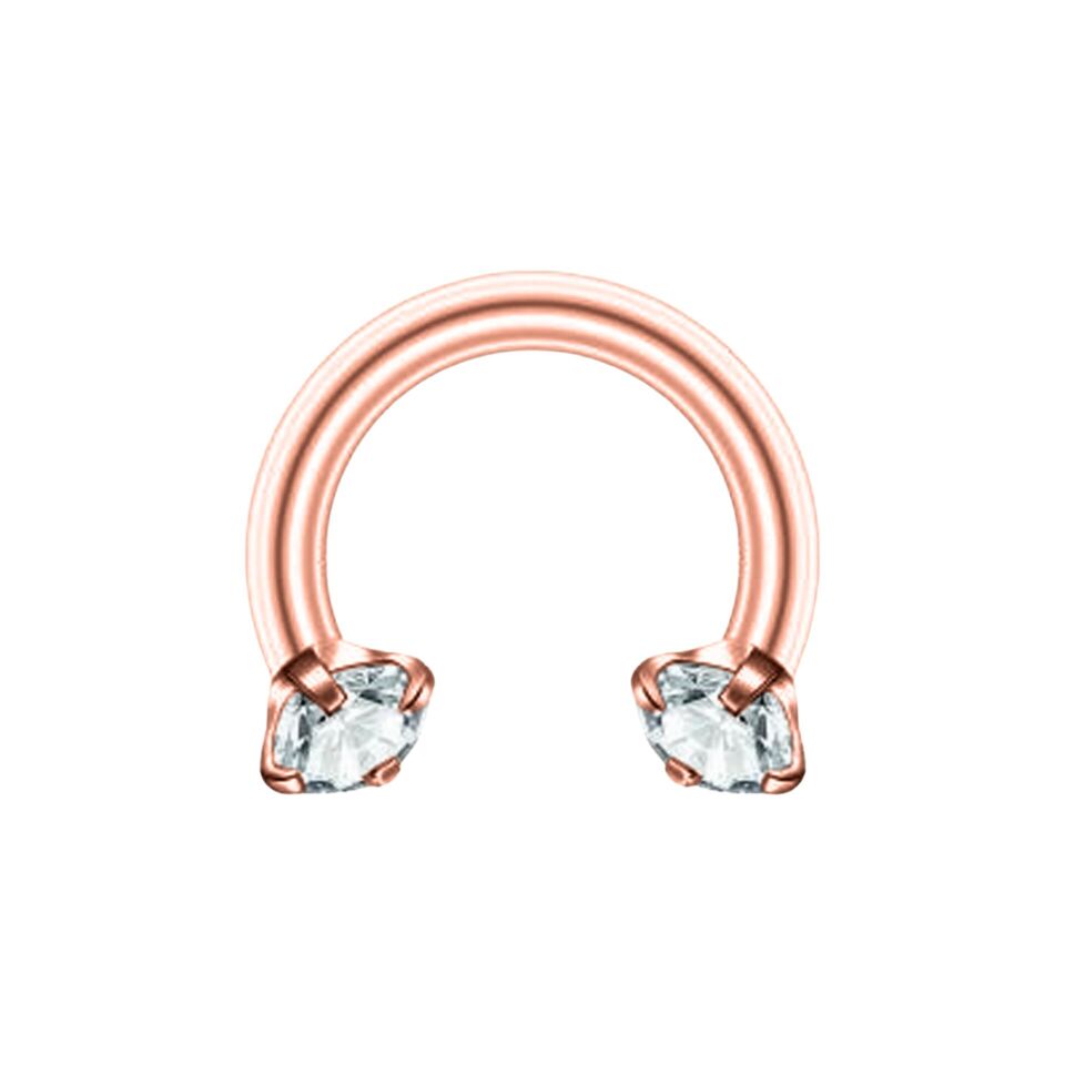 Taşlı Rose Çelik Yarım Halka Piercing, Tragus-Daith-Helix-Dudak-Septum