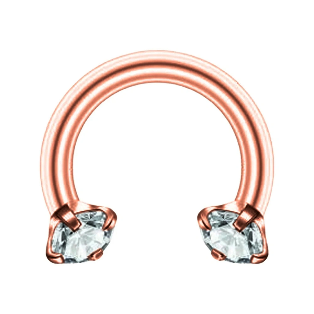Rose renkli zirkon taşlı yarım halka tasarımı 316L cerrahi çelik dudak burun kıkırdak piercing