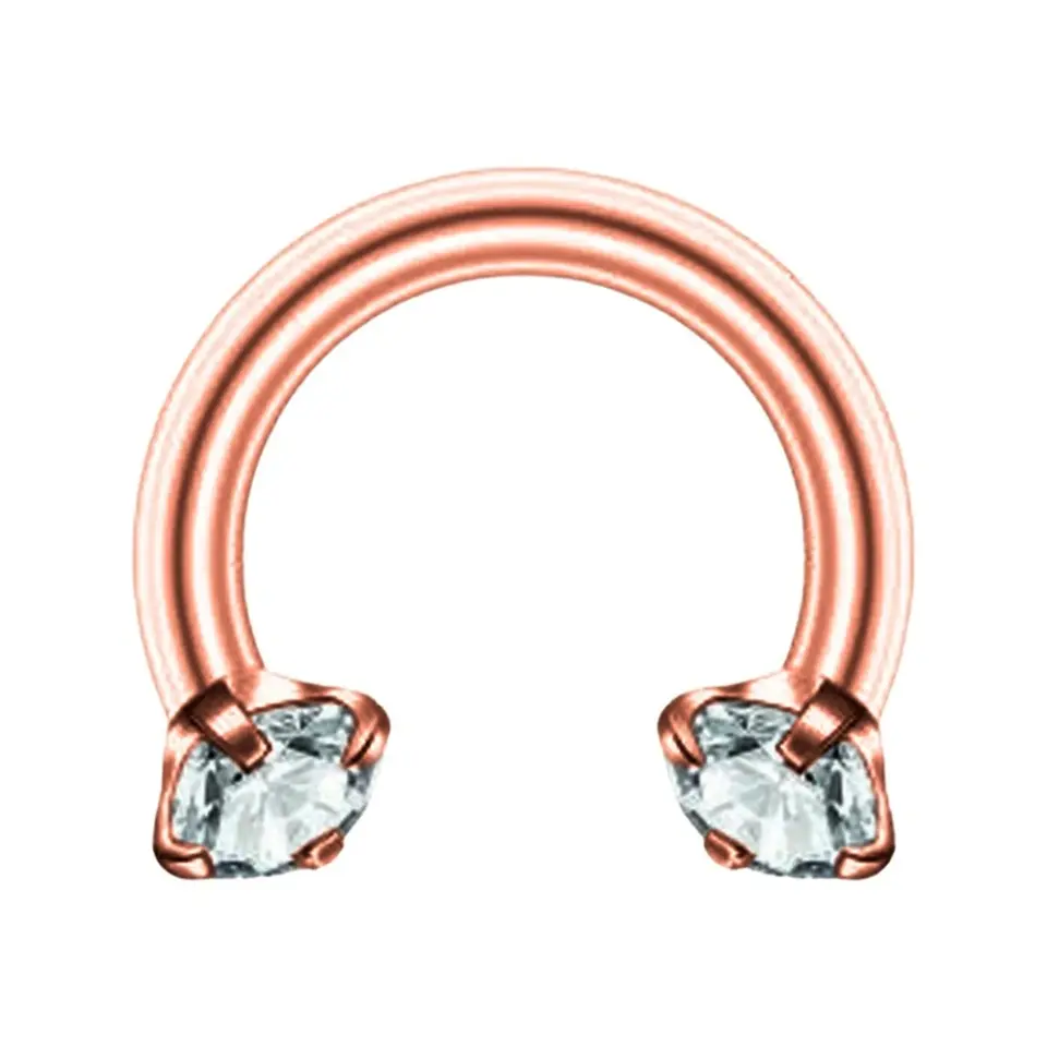Rose renkli zirkon taşlı yarım halka tasarımı 316L cerrahi çelik dudak burun kıkırdak piercing
