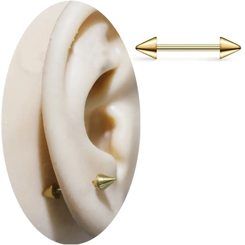 Spike Gold Renkli 316L Cerrahi Çelik Düz Bar Meme Ucu Piercing