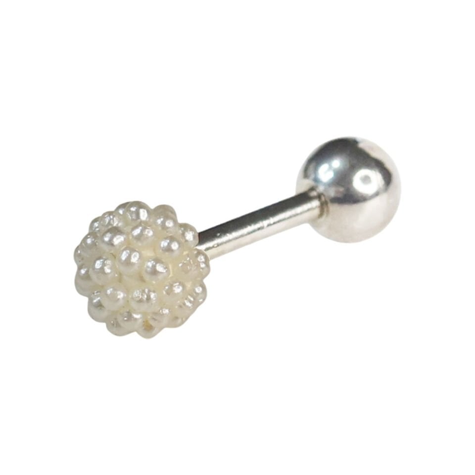 Kararmayan 316L cerrahi çelik gümüş renkli inci detaylı helix kıkırdak piercing modelleri