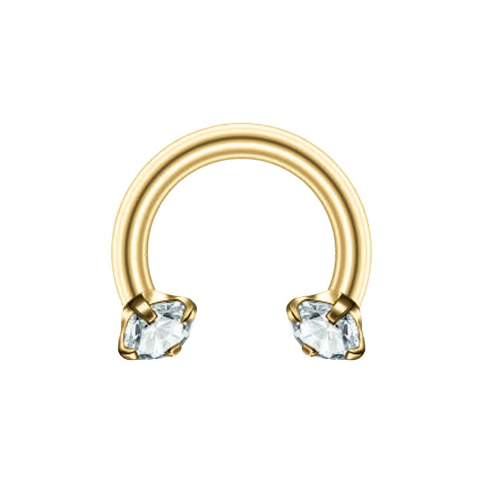 Taşlı Gold Çelik Yarım Halka Piercing, Tragus-Daith-Helix-Dudak-Septum