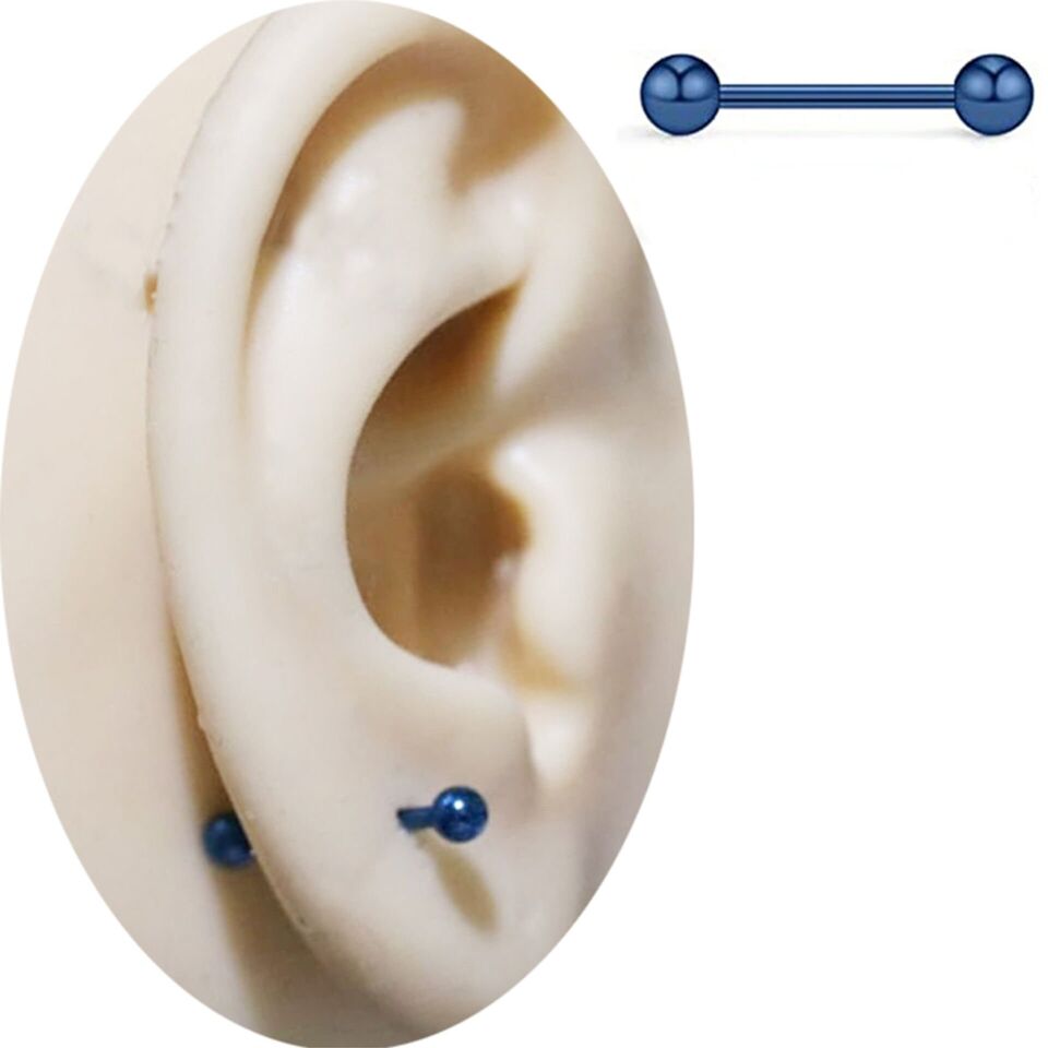 Toplu Mavi Çelik 1,2 mm Düz Bar Piercing, Tragus-Helix-Meme-Septum-Kıkırdak