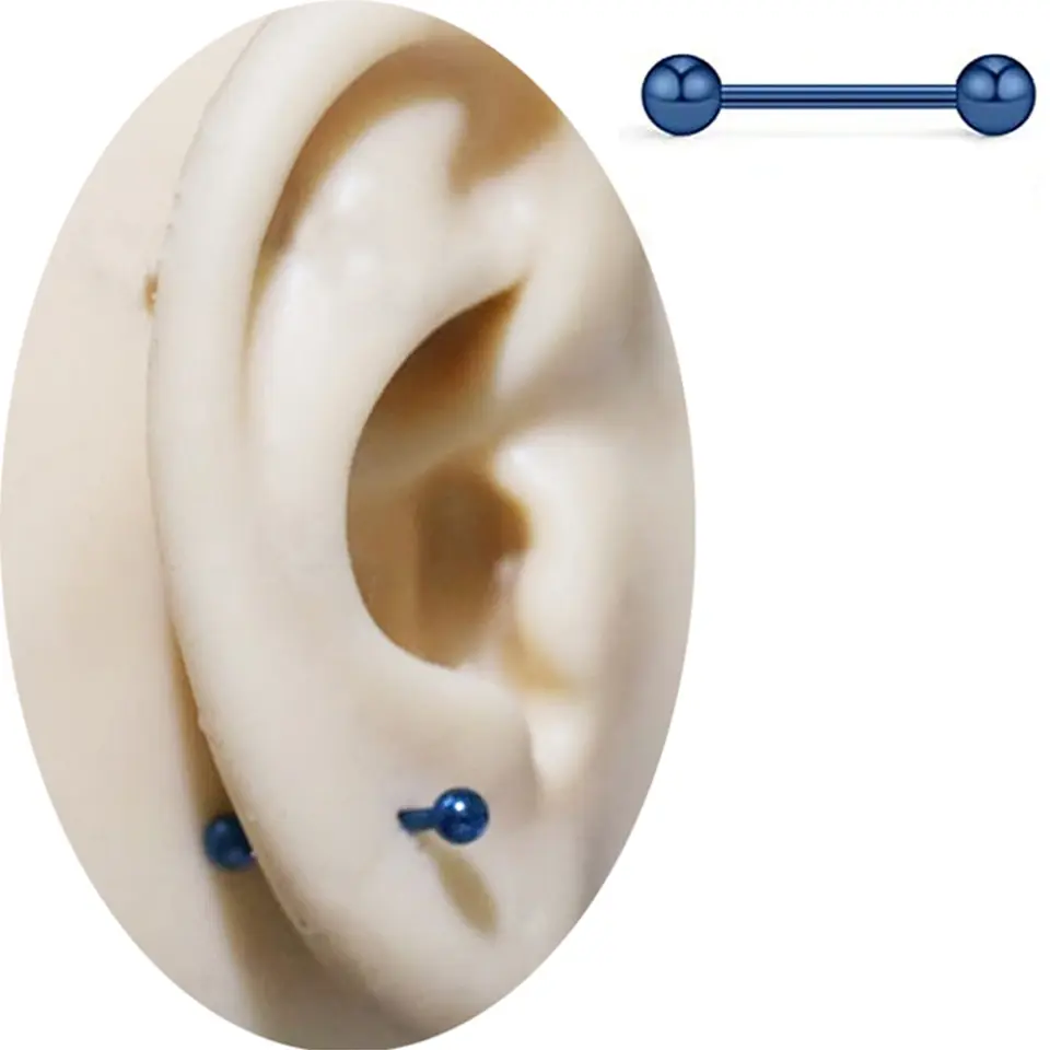 Toplu Mavi Renkli 316L Cerrahi Çelik Düz Bar Meme Ucu Piercing