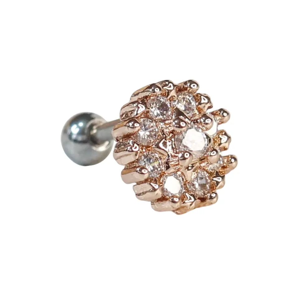 Rose kaplama güneş tasarımlı zirkon taşlı helix kıkırdak piercing tüm detayları