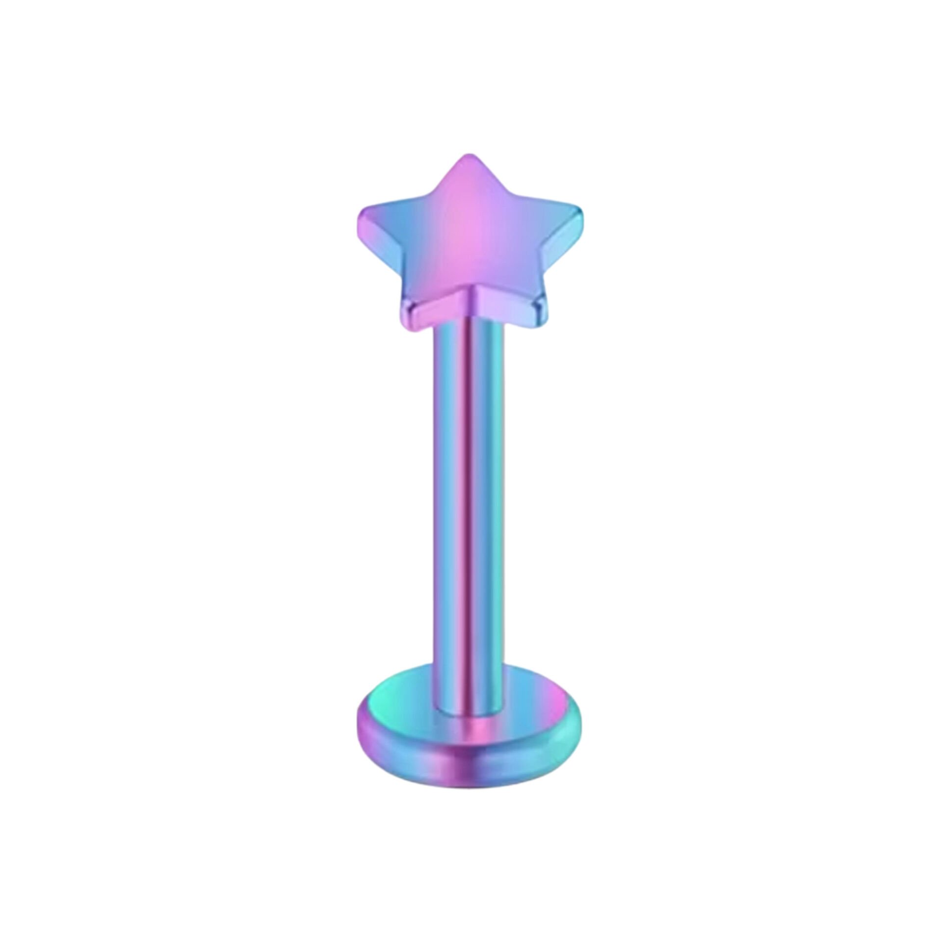 Yıldız Gökkuşağı Çelik Labret Piercing, Tragus-Dudak-Helix-Kıkırdak