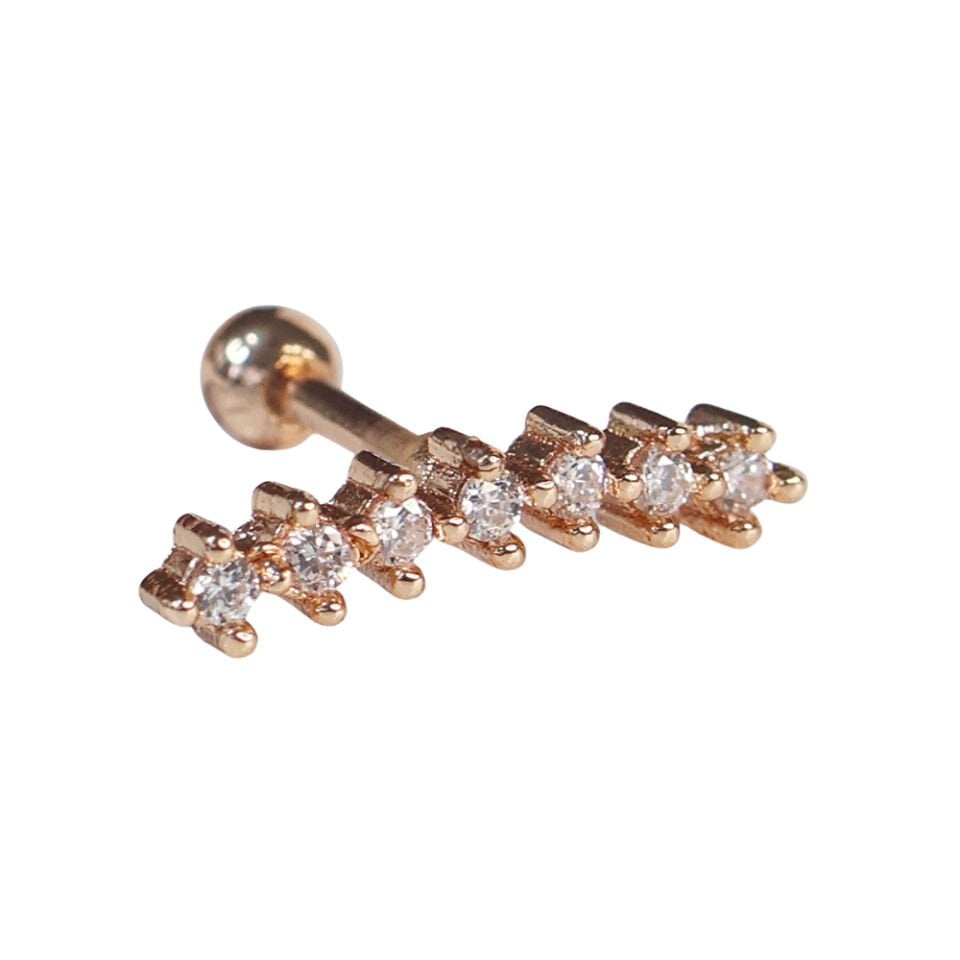 7 adet zirkon taşlı kavisli tasarımlı rose kaplama helix kıkırdak piercing detay çekimi