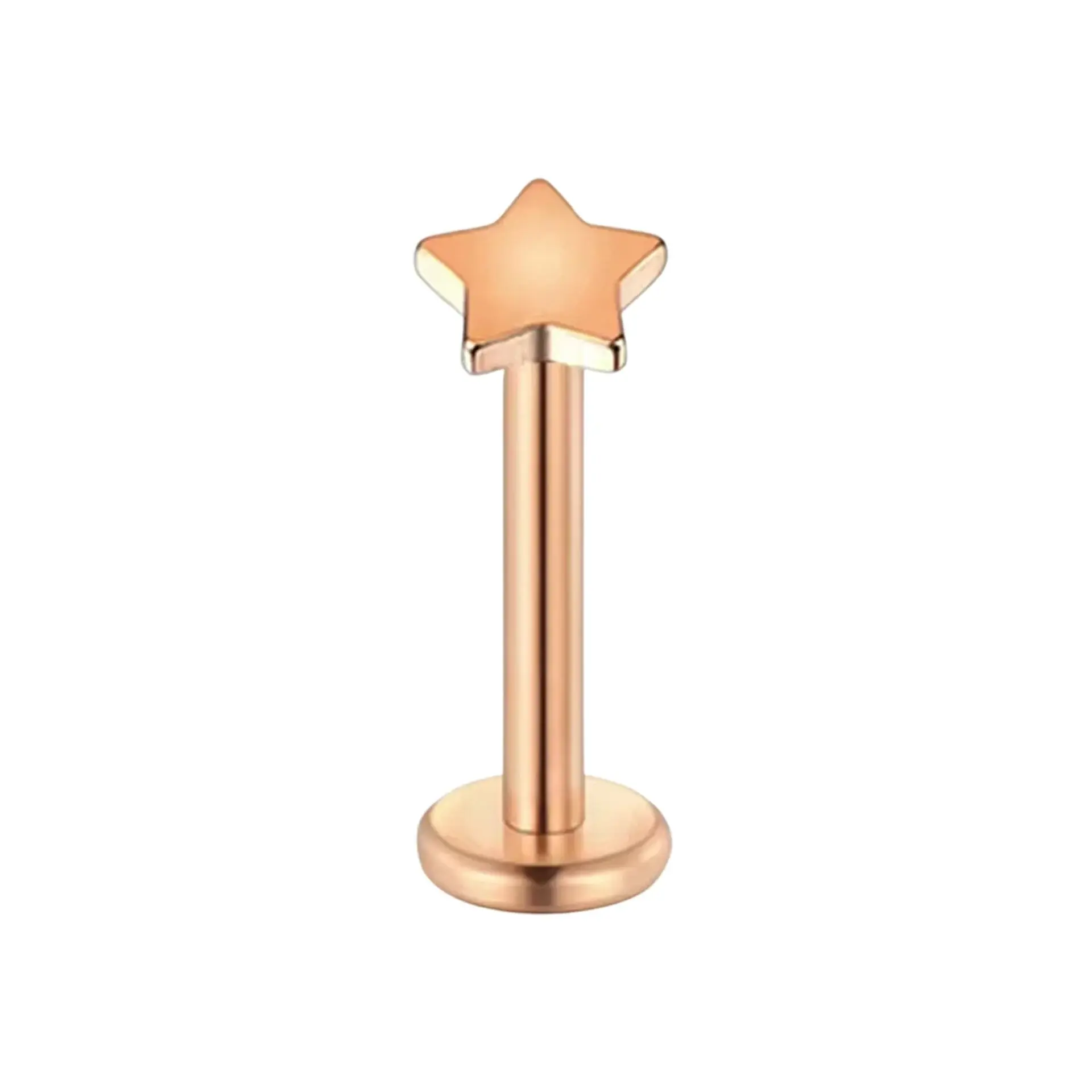Rose Gold Yıldız Figürlü 316L Cerrahi Çelik Dudak Tragus Burun Kıkırdak Piercing - Flatback