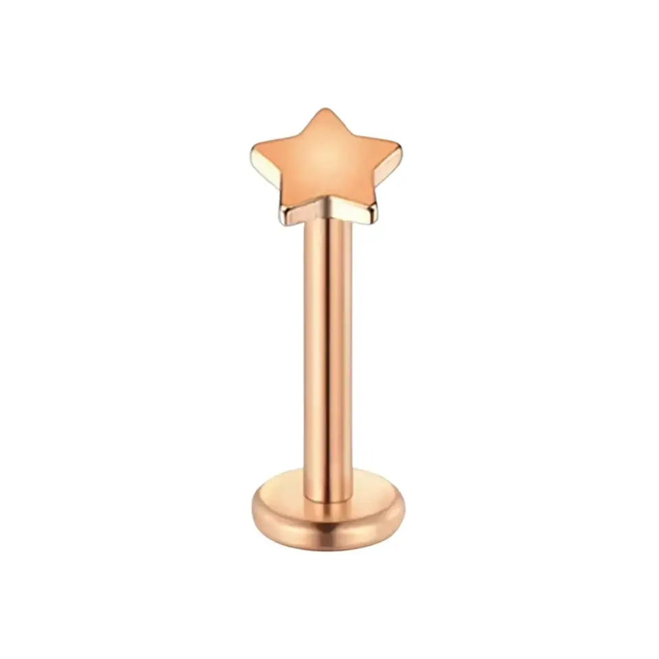 Rose Gold Yıldız Figürlü 316L Cerrahi Çelik Dudak Tragus Burun Kıkırdak Piercing - Flatback