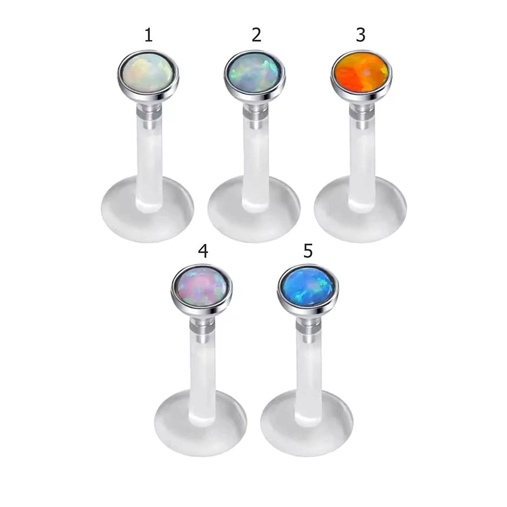 Opal Taşlı Şeffaf Bioplastik Dudak Piercing