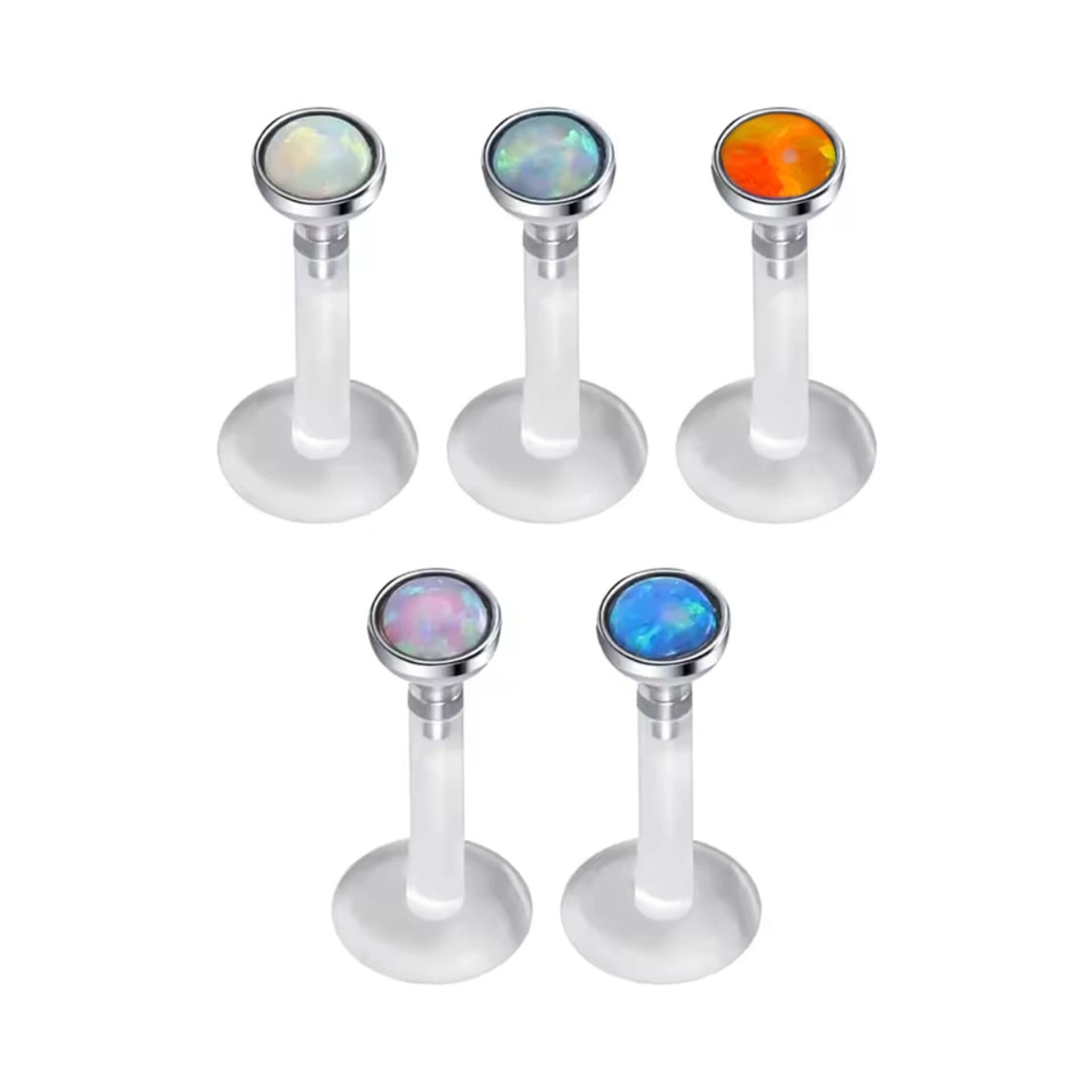 Opal Taş Bioplastik (PTFE) Labret Piercing, Tragus-Helix-Conch-Burun-Dudak-Kıkırdak
