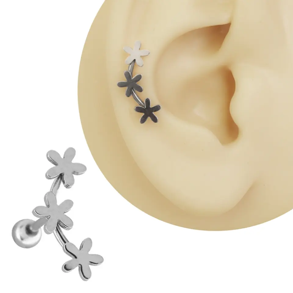 Gümüş renk 316L cerrahi çelik artemis bahçesi tragus helix kıkırdak piercing kulak üzerinde duruşu