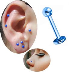 Toplu Mavi Çelik Flatback Düz Bar Piercing, Tragus-Helix-Conch-Burun-Dudak-Kıkırdak