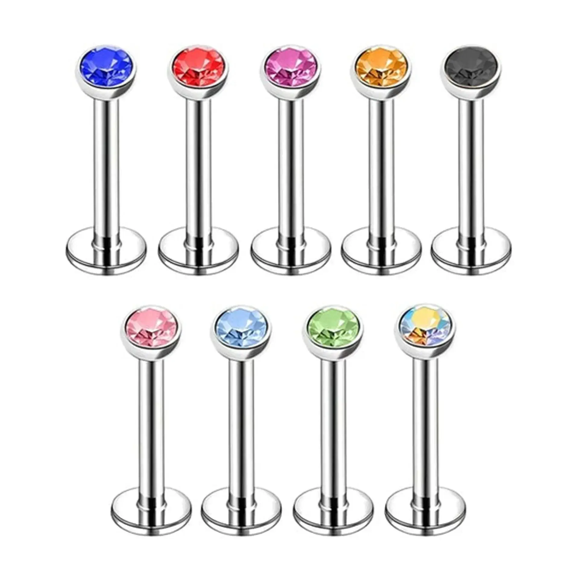 Çok renkli 2 mm tek taş zirkonlu dudak tragus burun kıkırdak piercing aksesuarı