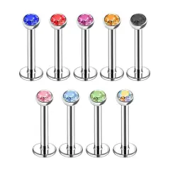 Çok renkli 2 mm tek taş zirkonlu dudak tragus burun kıkırdak piercing aksesuarı