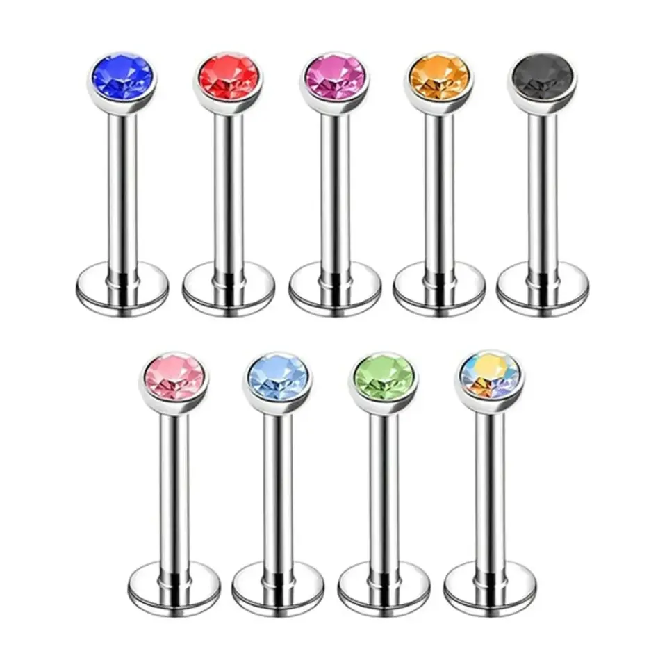 Çok renkli 2 mm tek taş zirkonlu dudak tragus burun kıkırdak piercing aksesuarı