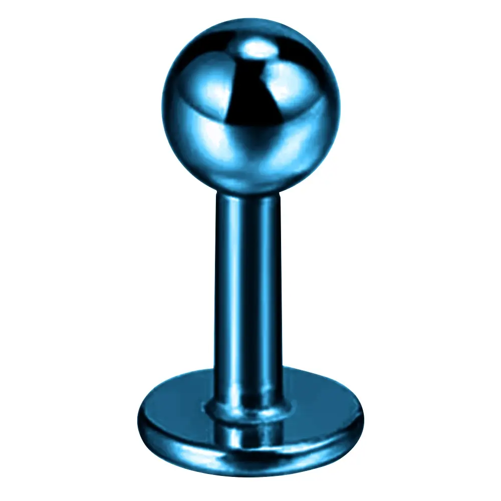 316L cerrahi çelik mavi renk dudak tragus kıkırdak piercing yakın çekim